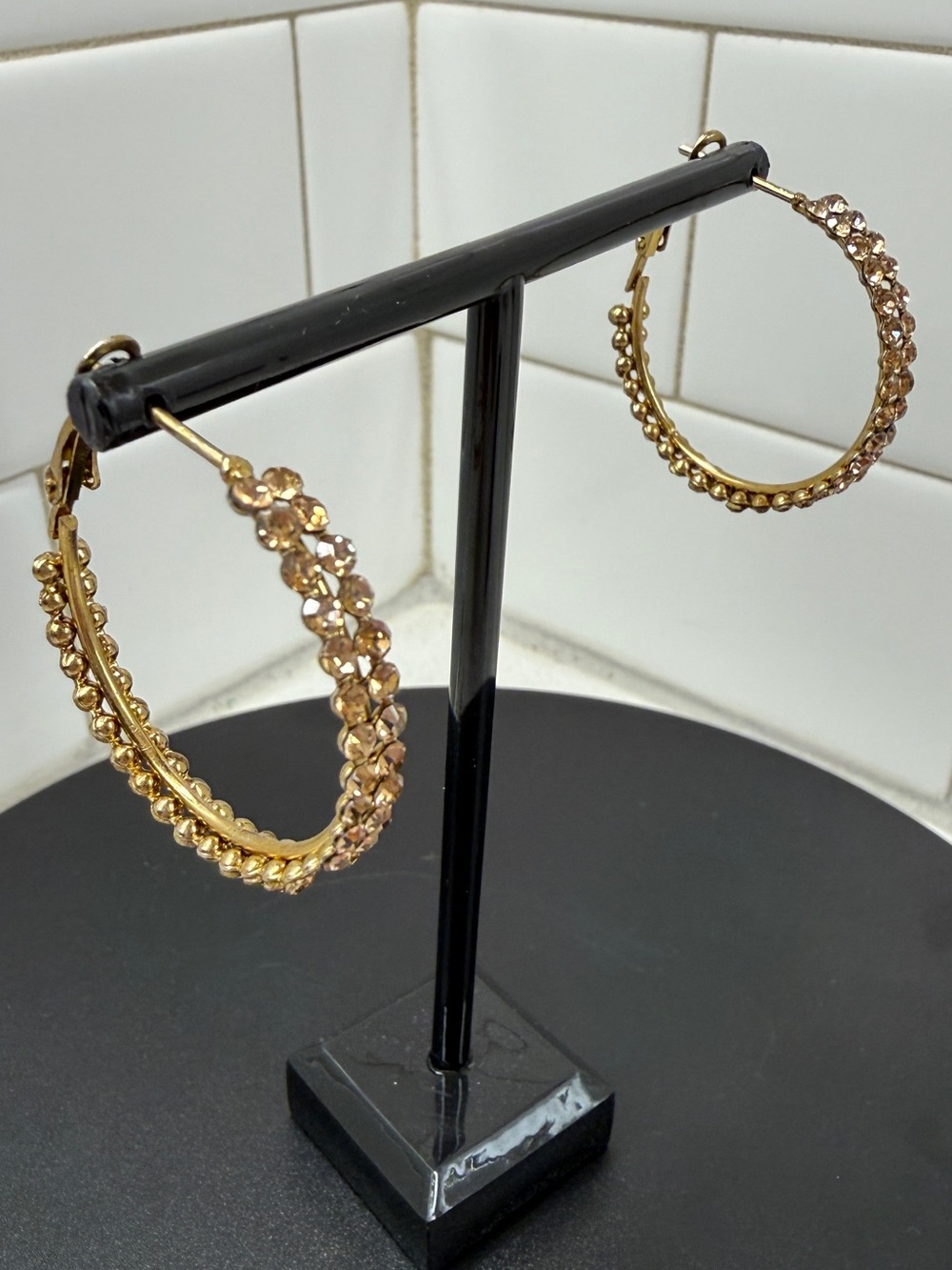 Gold Crystal Hoop Earrings - Elegant Women's Jewelry